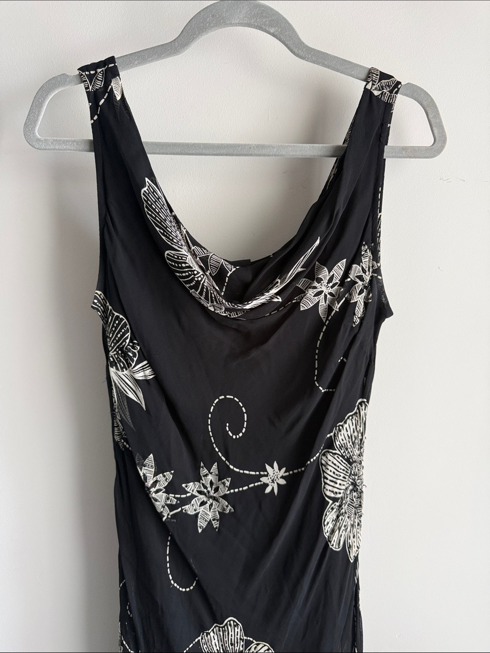 Black Cowl Neck Floral Tank Dress